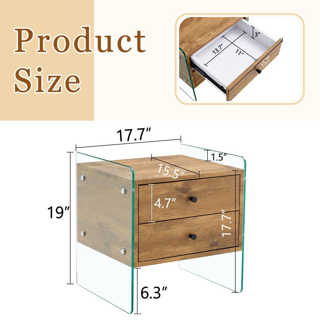 Double Drawer Bedside Table - Wood