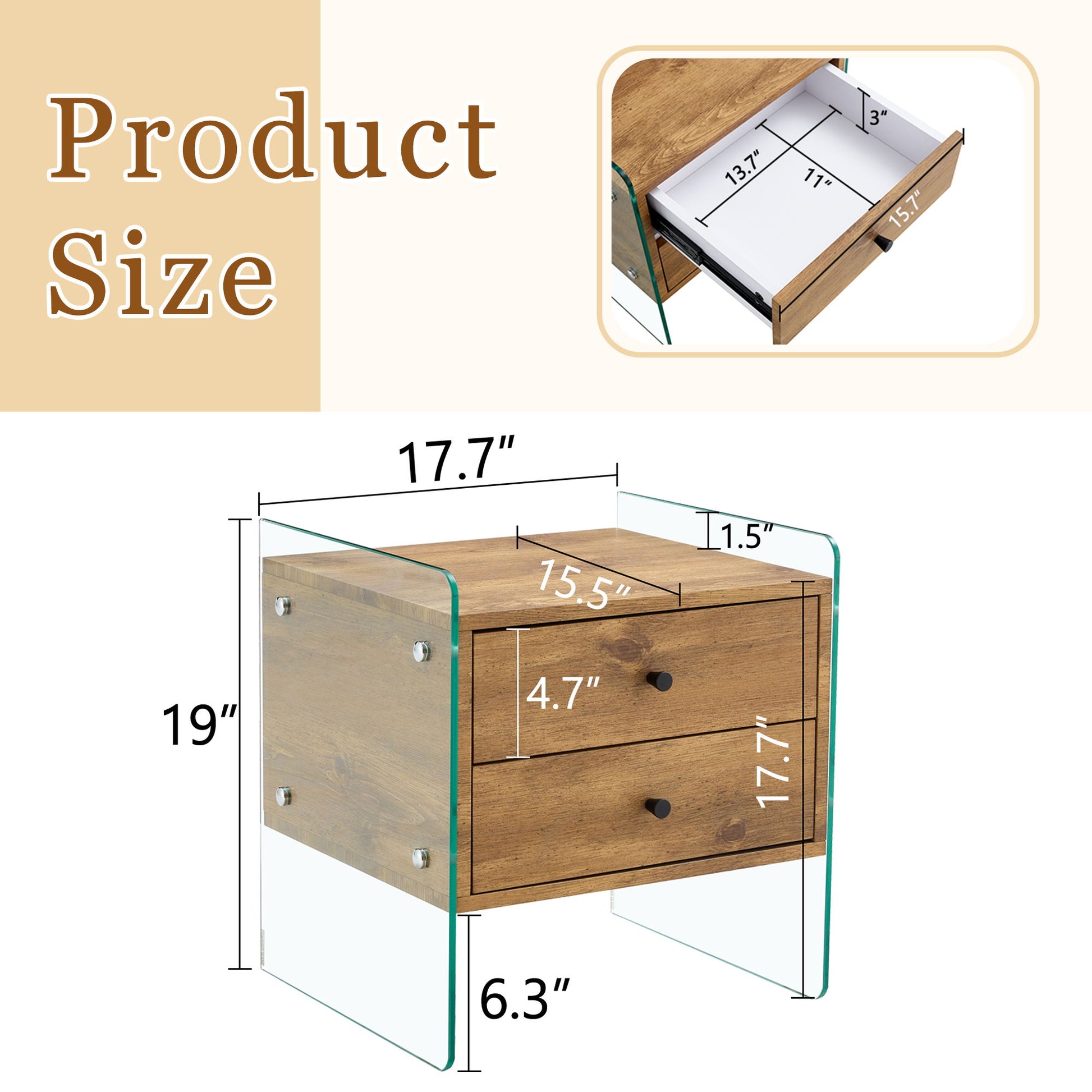 Double Drawer Bedside Table - Wood