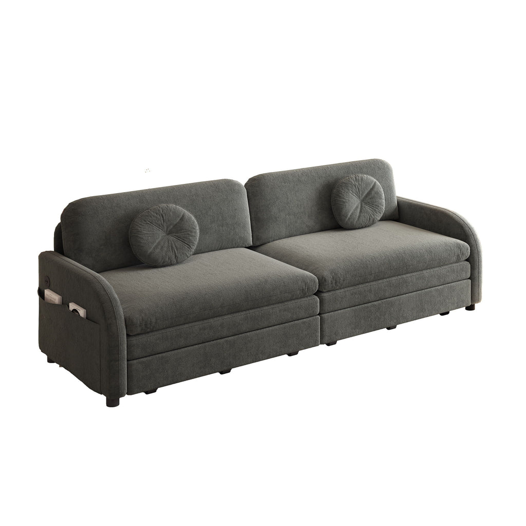 Upholstered Pull Out Couch With Side Pocket & USB Port