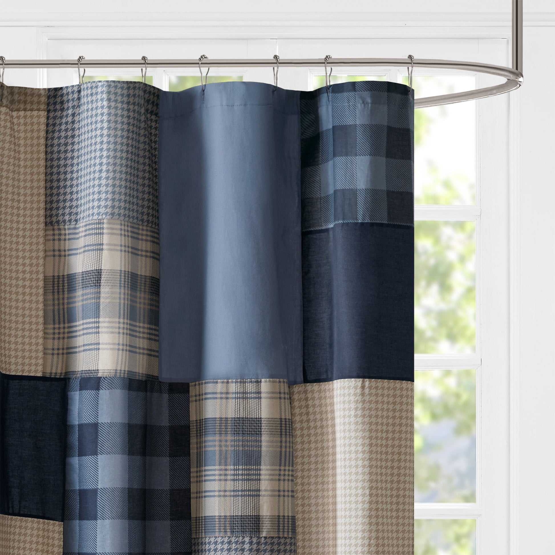 Winter Hills - Cotton Shower Curtain - Blue