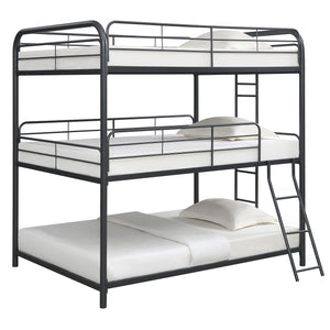 Triple Bunk Bed, Full Size With Sturdy Metal Frame And Safe Stairs - Black