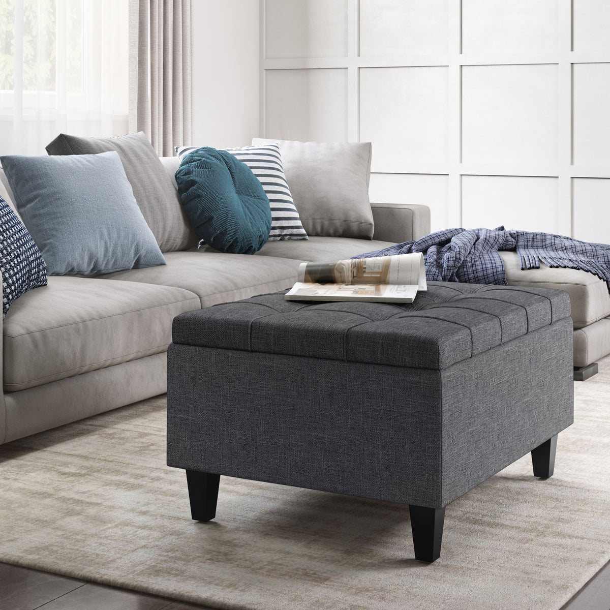 Harrison - Small Coffee Table Storage Ottoman - Dark Gray