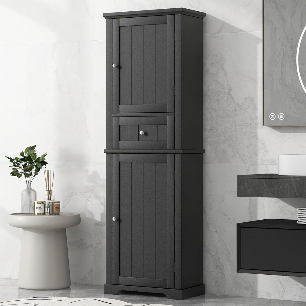 Tall Freestanding Bathroom Storage Cabinet With Drawer And Adjustable Shelf