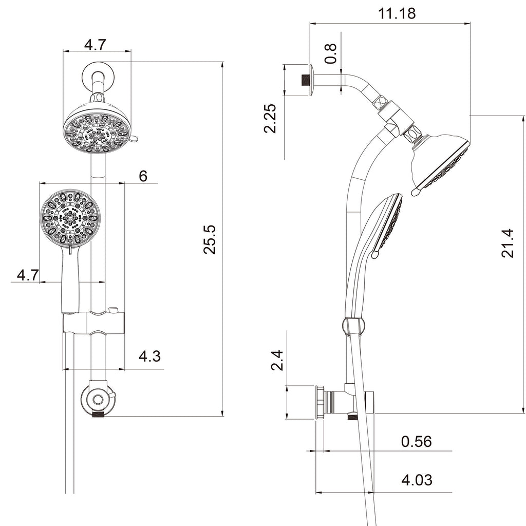 Multi Function Dual Shower Head Shower System With 4.7" Rain Showerhead, 7 Function Hand Shower, Adjustable Slide Bar - Brushed Nickel