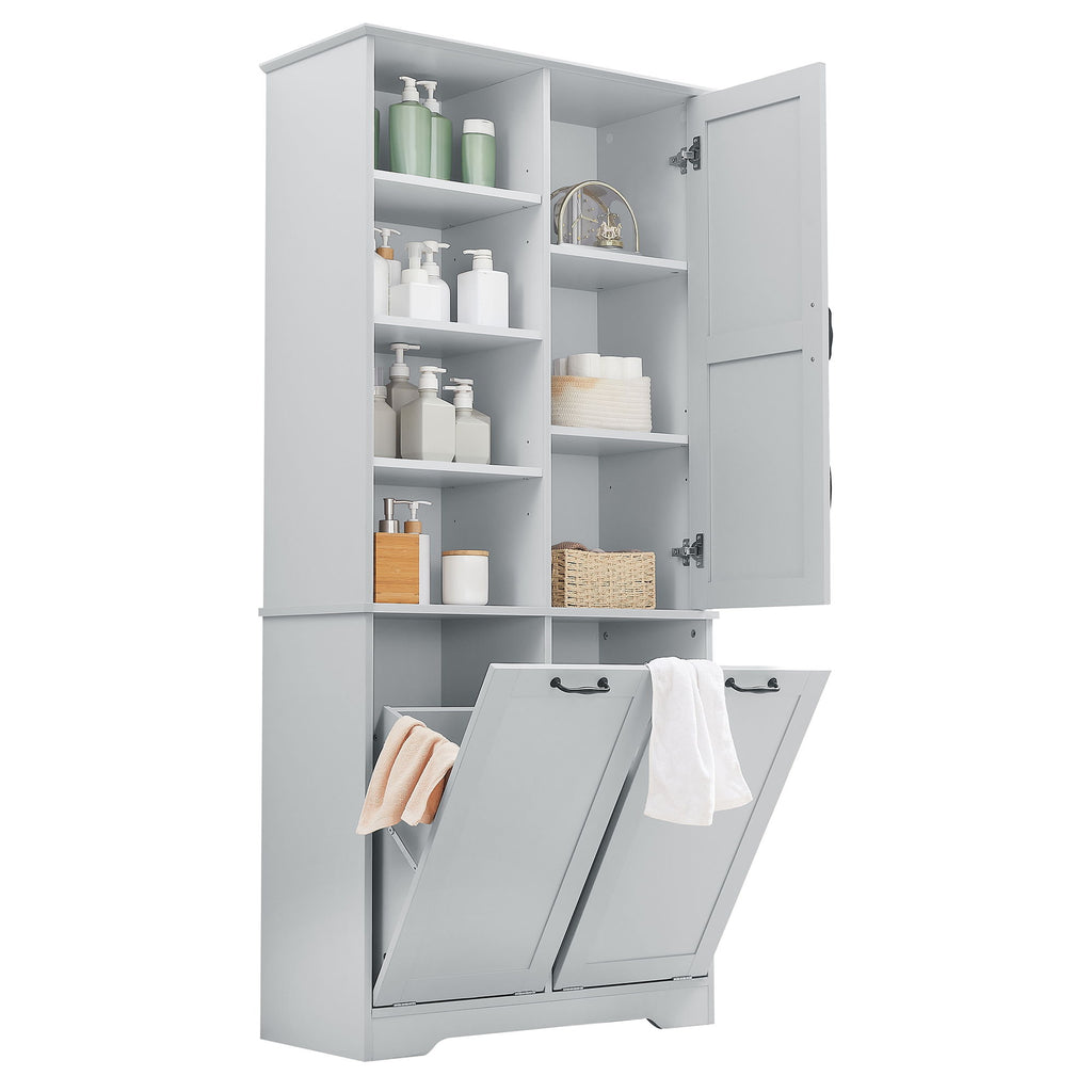 Freestanding Bathroom Storage Cabinet With Doors And Drawers, Adjustable Shelves, Tilt-Out Laundry Hamper
