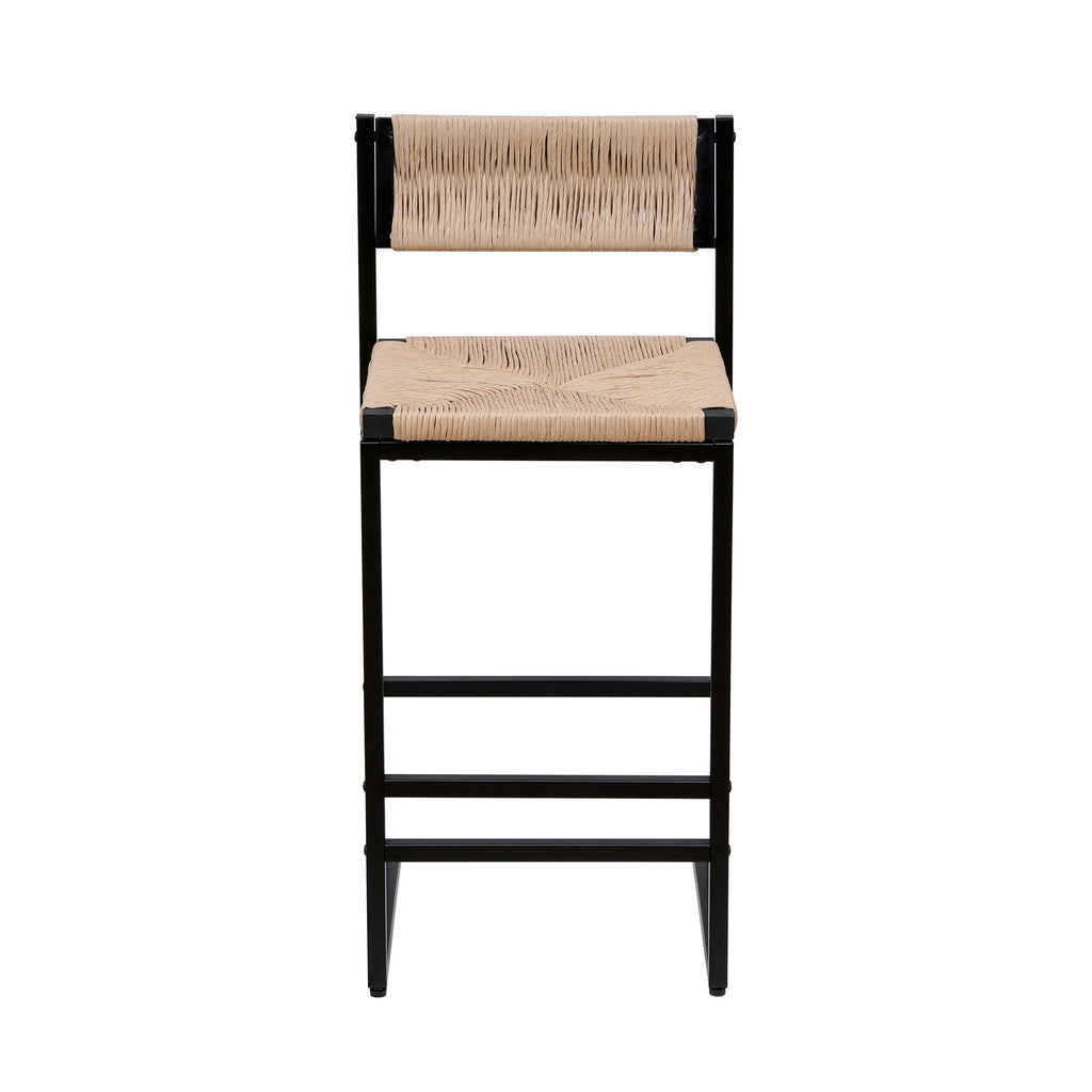 Bar Stools Paper Rope Weave Dining Chairs With Back Hand Weave Stools For Kichen Island, Bar & Counter (Set of 2)