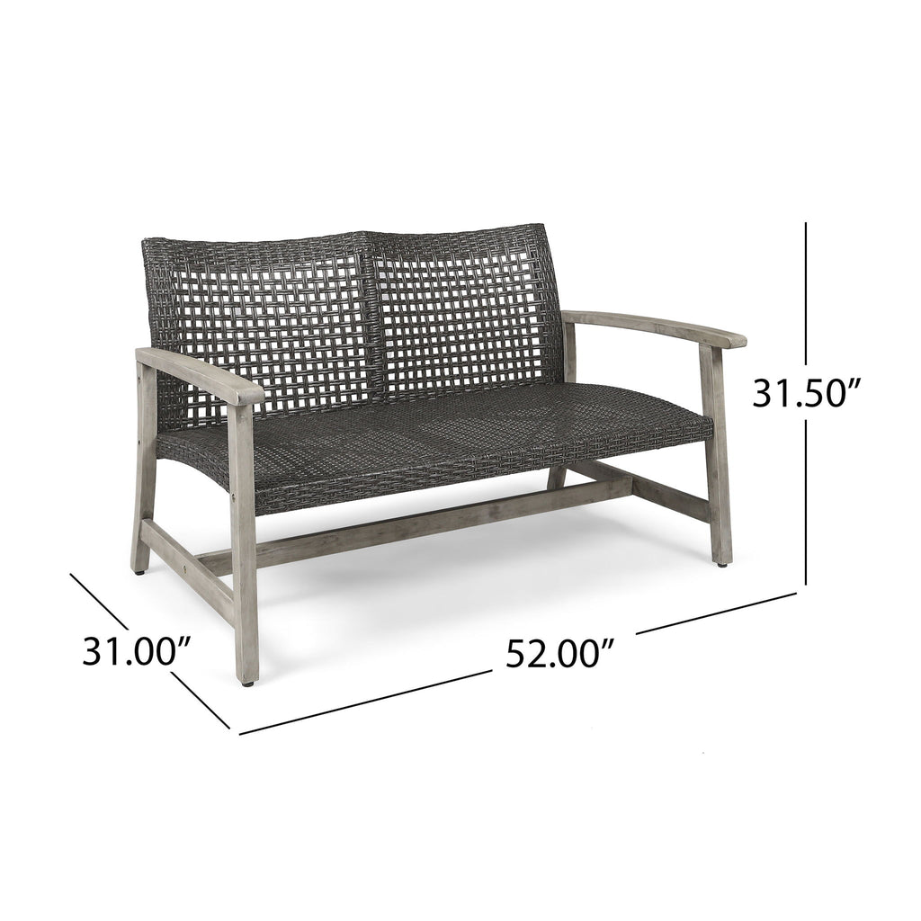 Hampton - Outdoor Wood And Wicker Loveseat - Gray
