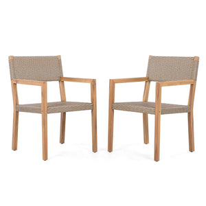 Outdoor Dining Chairs For Patios, Gardens (Set of 2) - Light Brown Multi / Light Teak