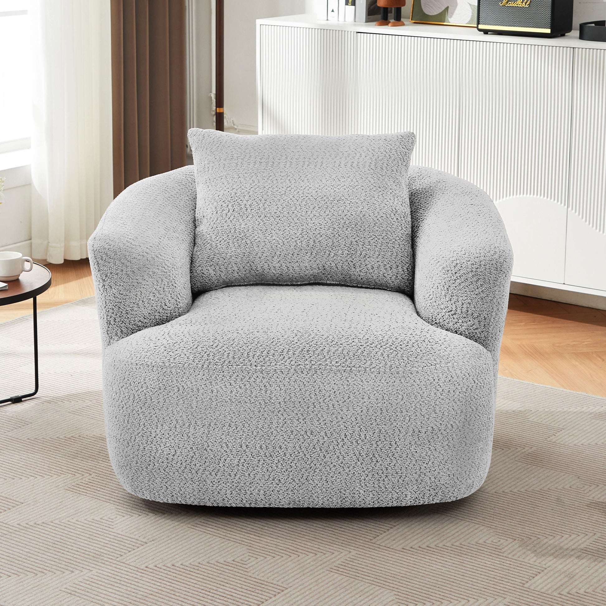 360° Swivel Barrel Sofa Chair With Throw Pillow, Chenille Upholstered Accent Chair