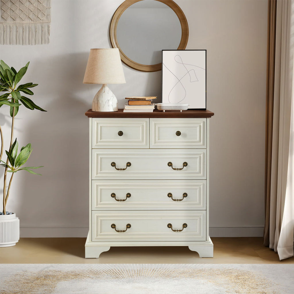 Modern 5 Drawer Dresser For Bedroom, Ample Storage Wide Chest Of Drawers
