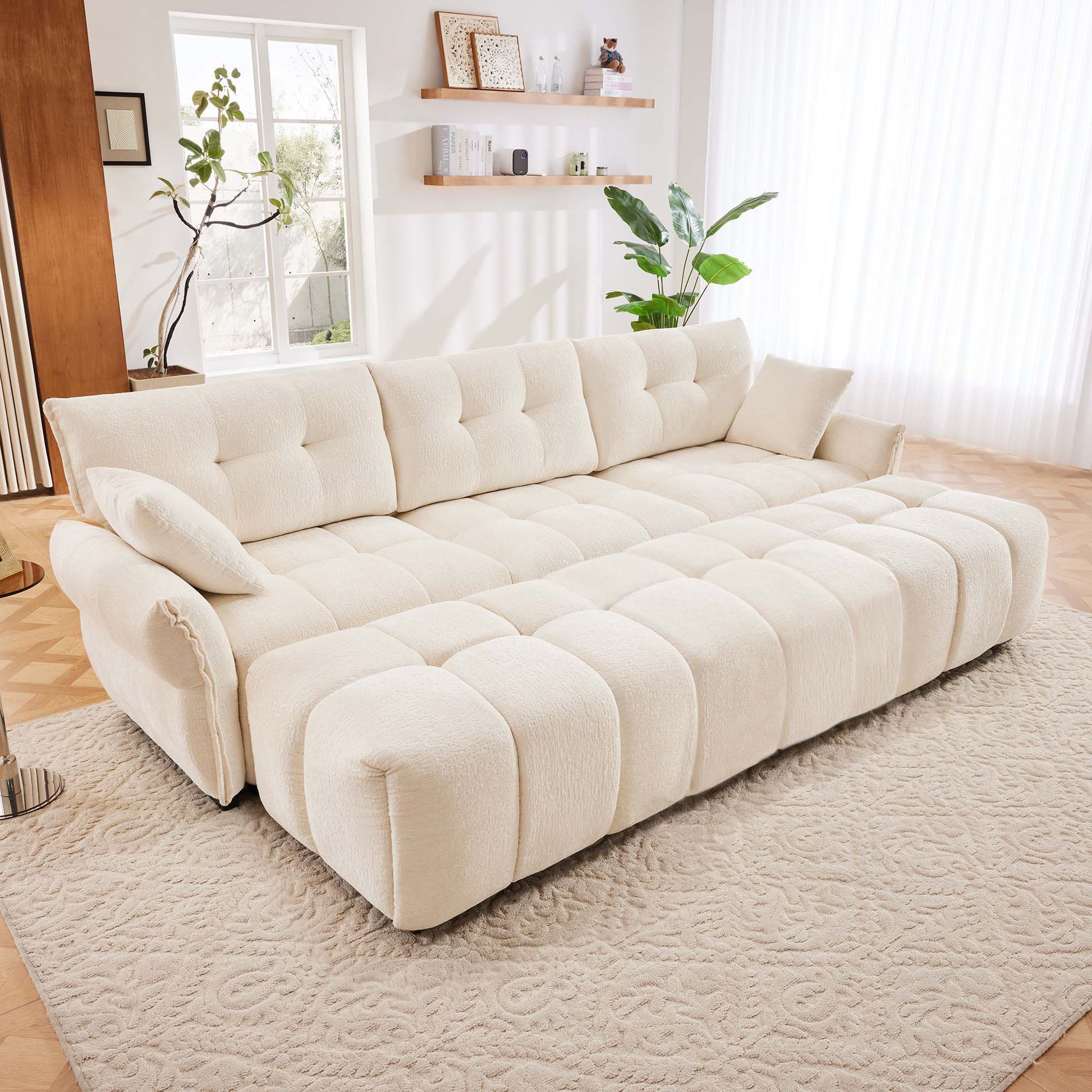 Sofa Set With Ottoman And Pillows, Textured, High Resilience Cushions