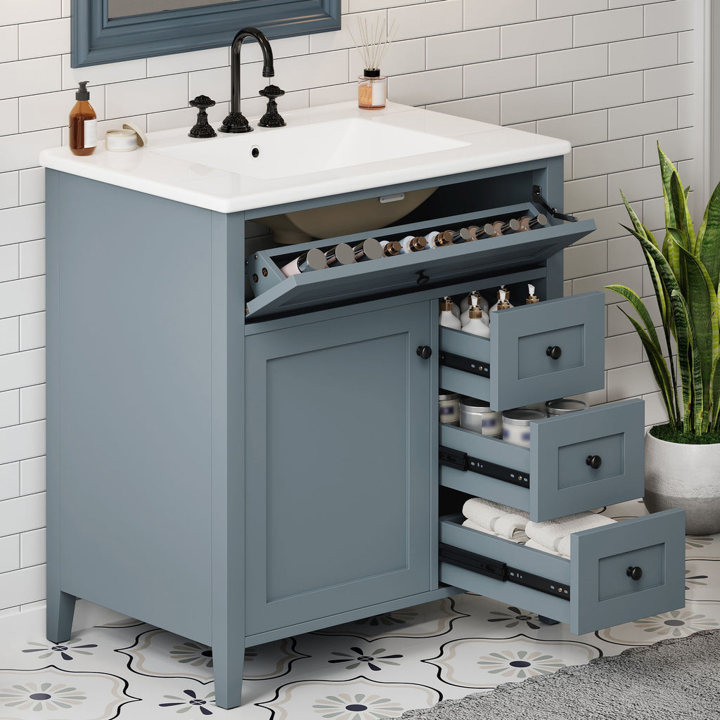 Bathroom Vanity With Sink, 3 Drawers And Adjustable Shelf