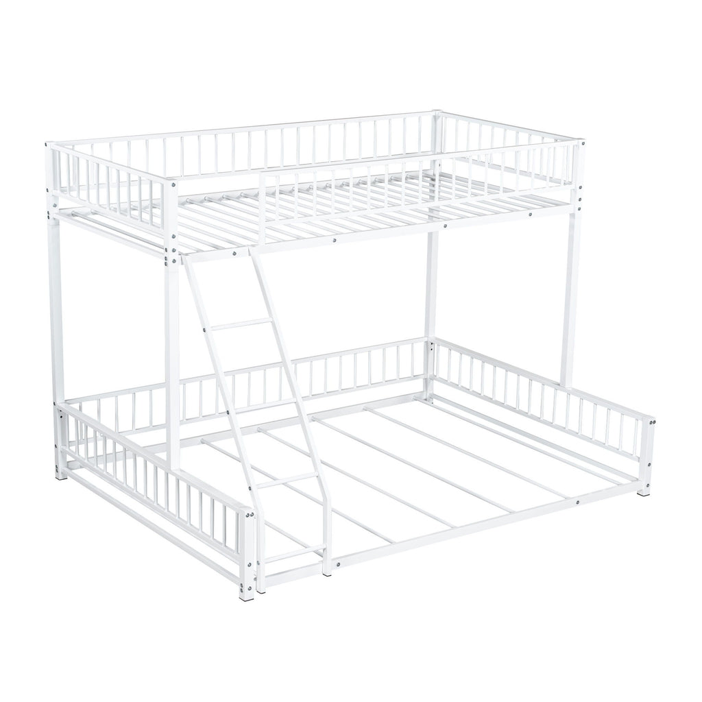 Bunk Bed Frame With Ladder And Safety Guardrails