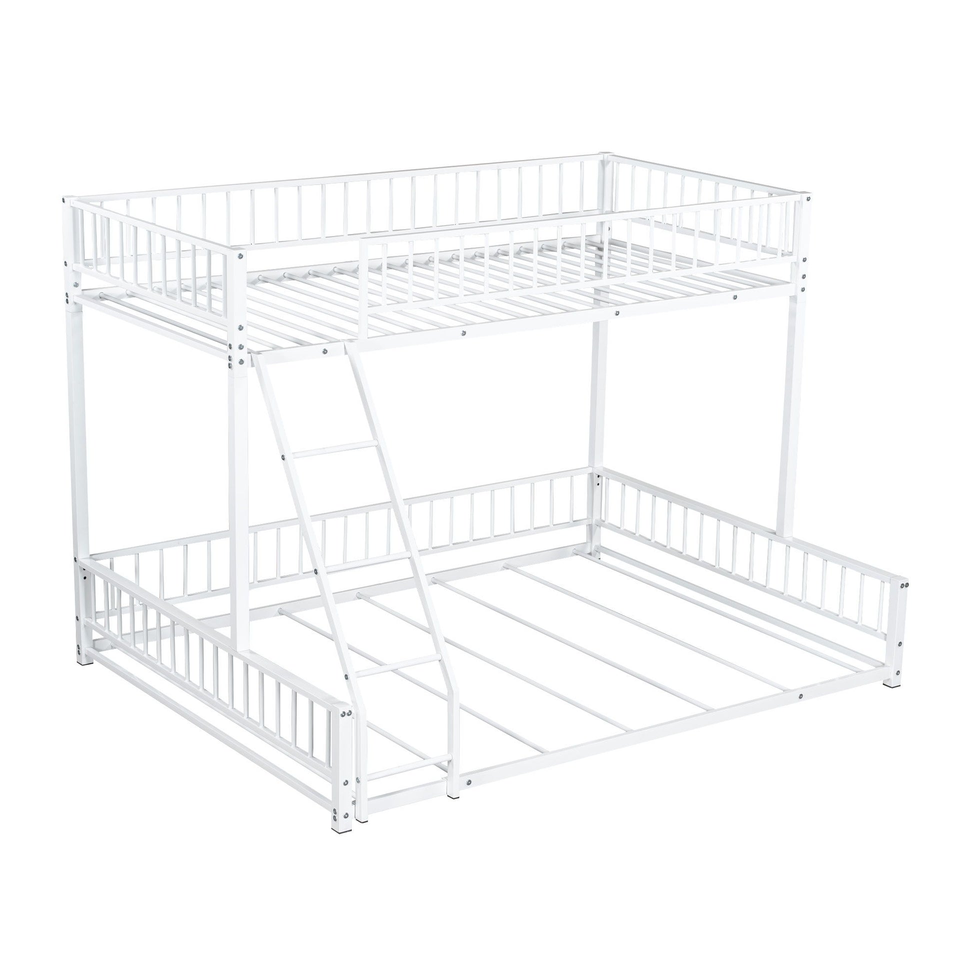 Bunk Bed Frame With Ladder And Safety Guardrails