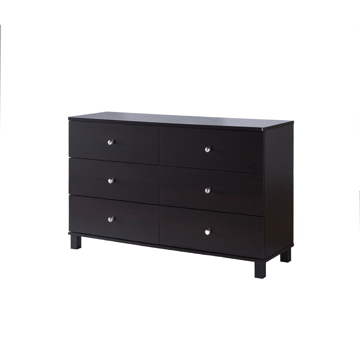 Modern Dresser With Six Drawers And Metal Knob Handles