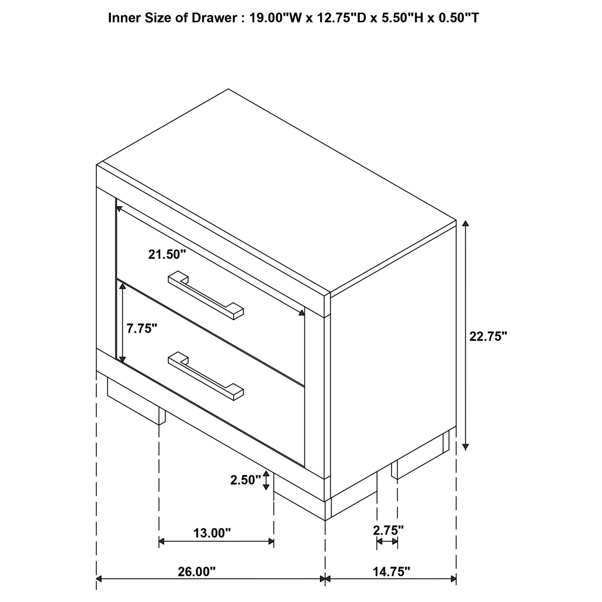 Copper - 2 Drawer Rectangular Nightstand
