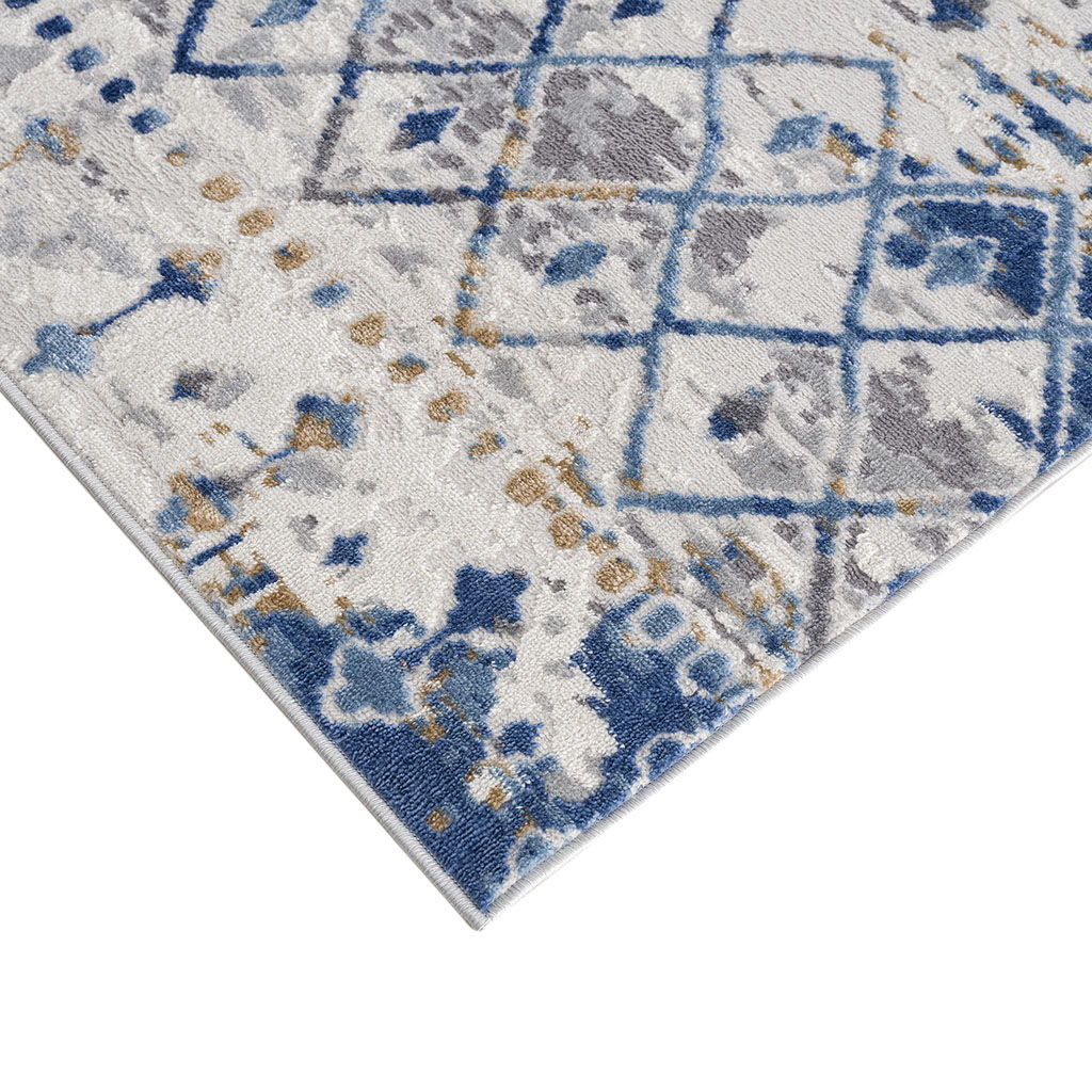Hannah - 5' X 7' Moroccan Global Woven Area Rug - Blue / Cream