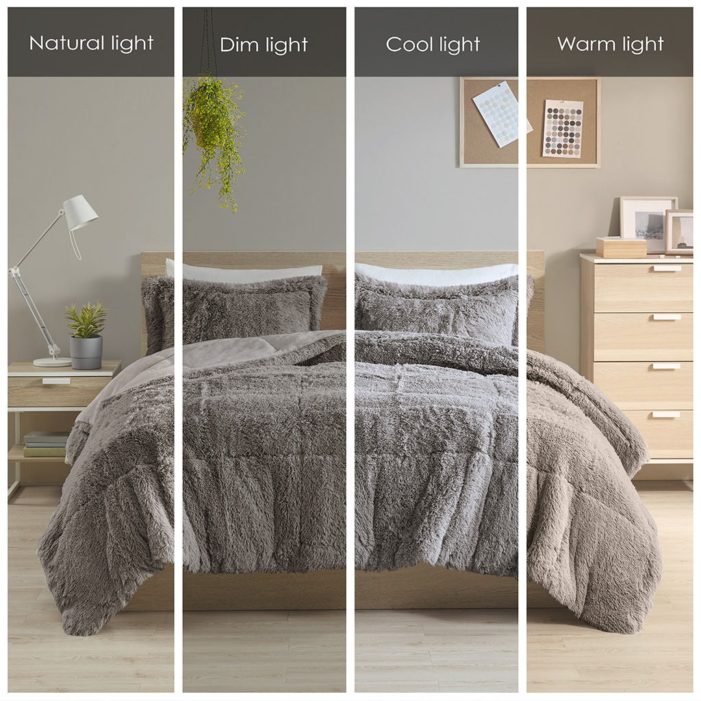 Malea - Twin Shaggy Comforter Mini Set - Gray