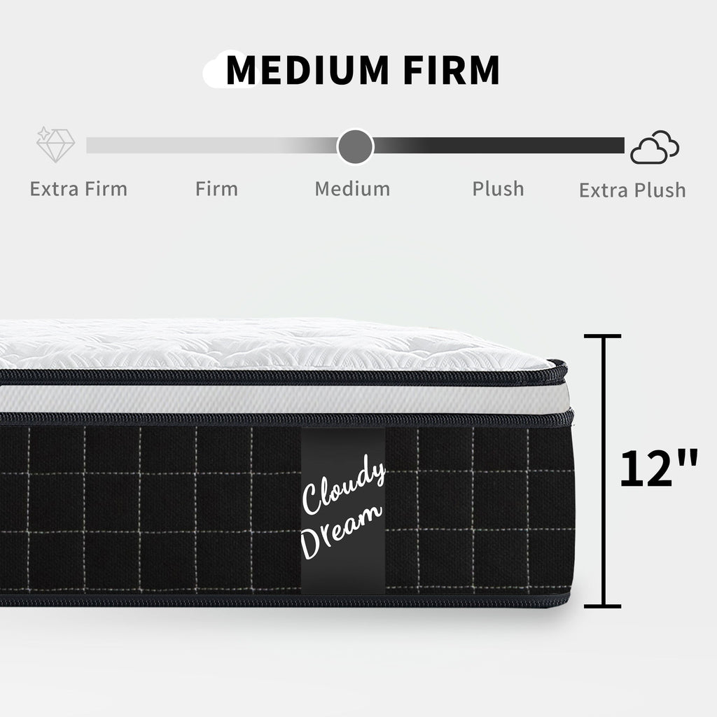 12" Hybrid Mattress With Individual Pocket Spring, Comortable Memory Foam