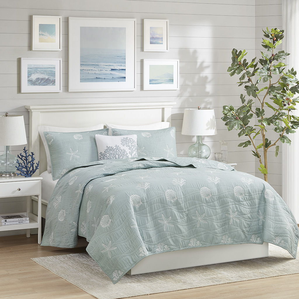 Seaside - King 4 Piece Coverlet Set - Seafoam