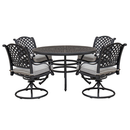 Stylish Outdoor 5 Piece Aluminum Dining Set With Cushion, Swivel And Rocking Chairs - Sandstorm