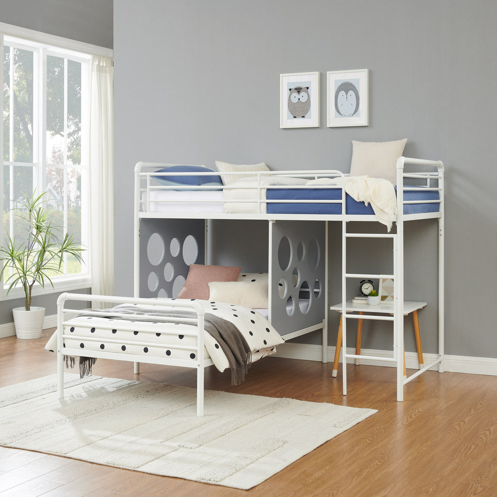 Twin Geo Cutout Colorful L-Shaped Bunk Bed