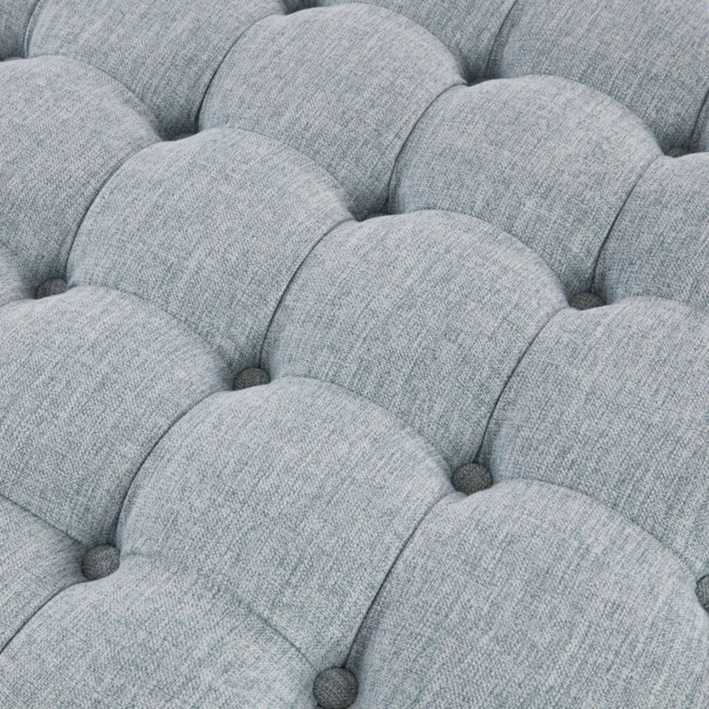 Skirted Tufted Round Ottoman With Button Top - Gray