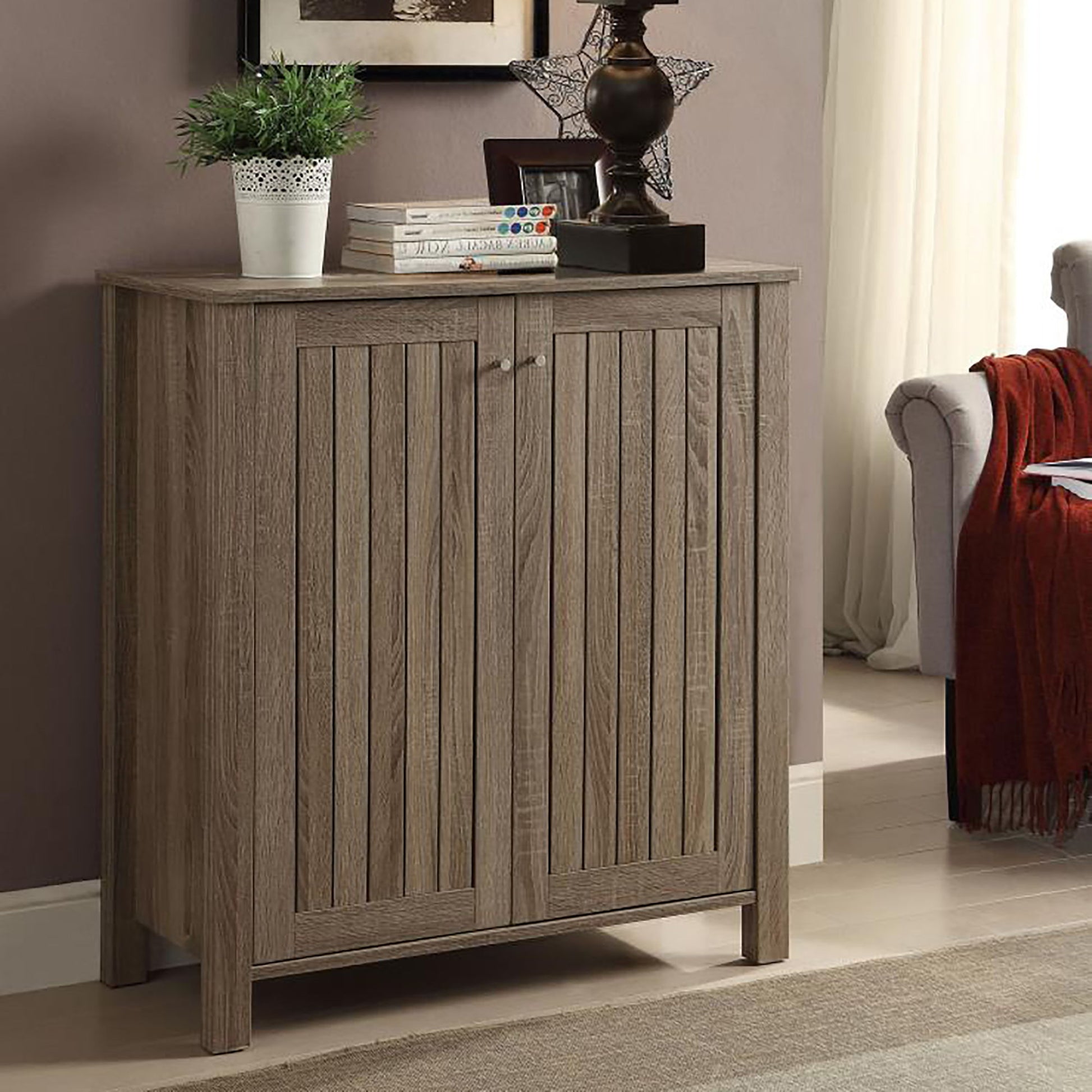 2 Door Shoe Cabinet With 4 Shelves - Taupe