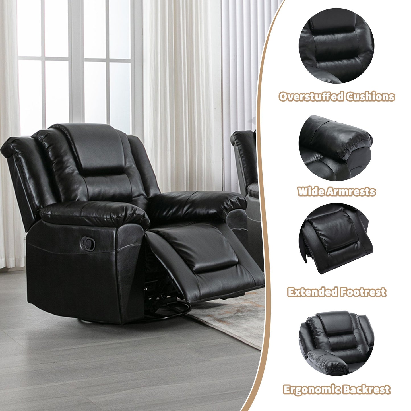 3 Seater Home Theater Recliner Manual Recliner Chair With Two Built-In Cup Holders For Living Room