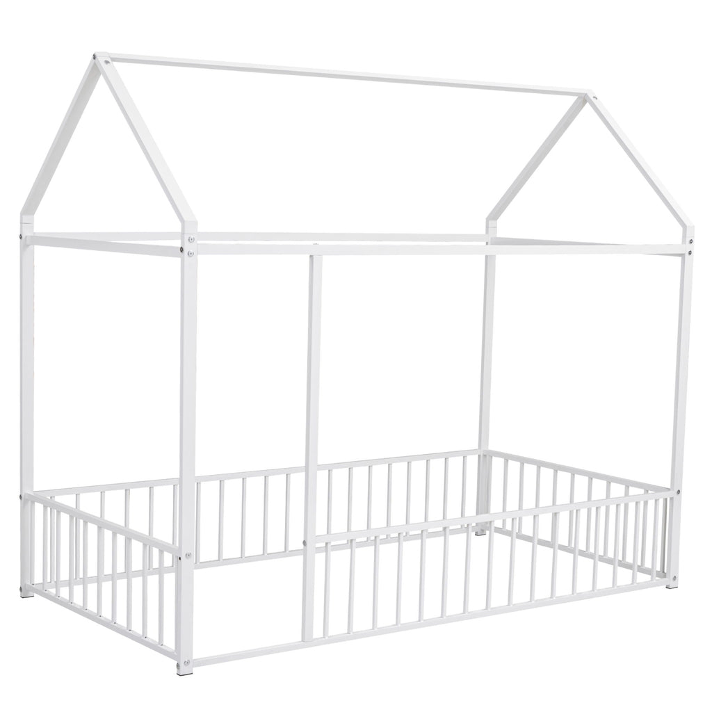 Metal Bed House Bed Frame With Fence