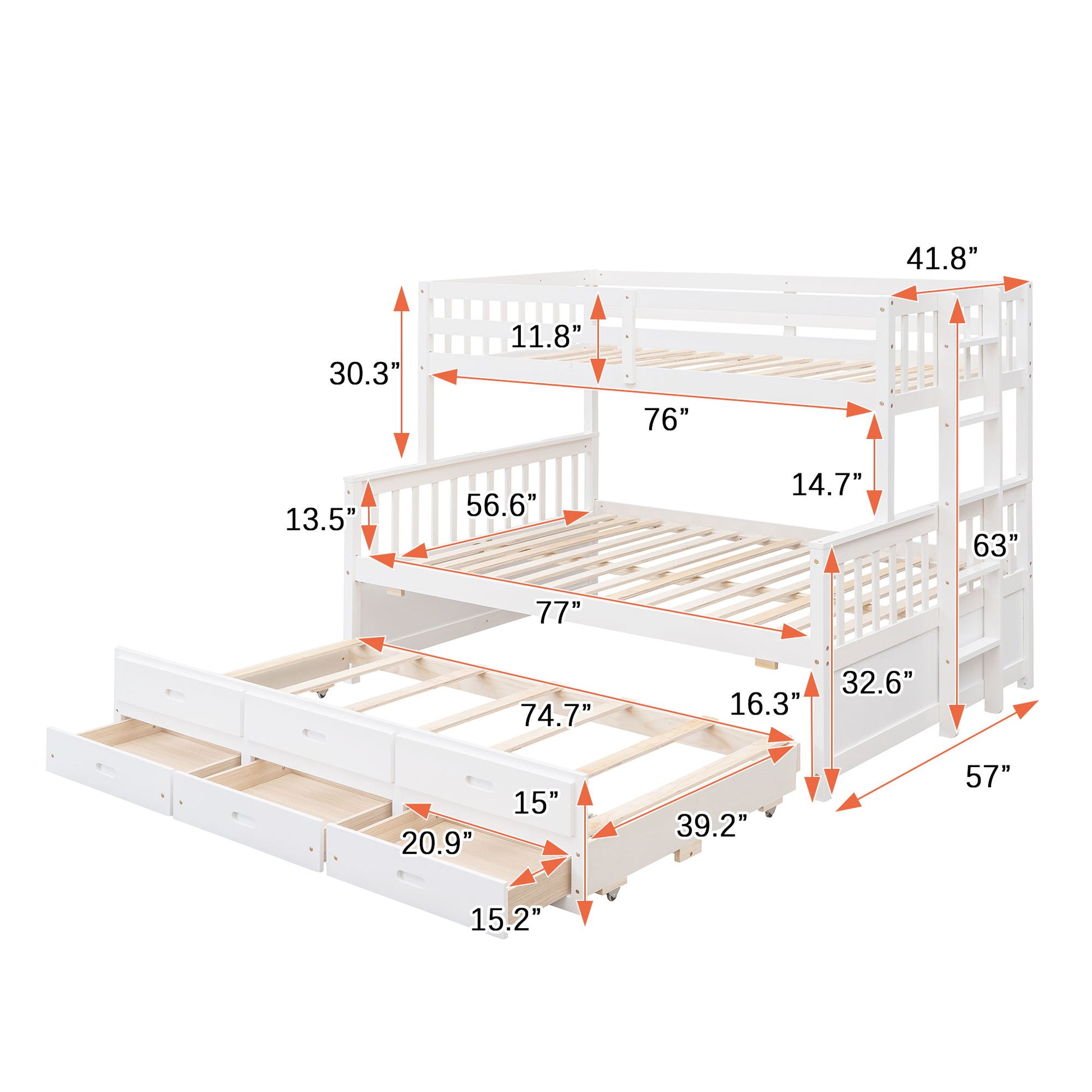Bunk Bed With Twin Size Trundle And Drawers
