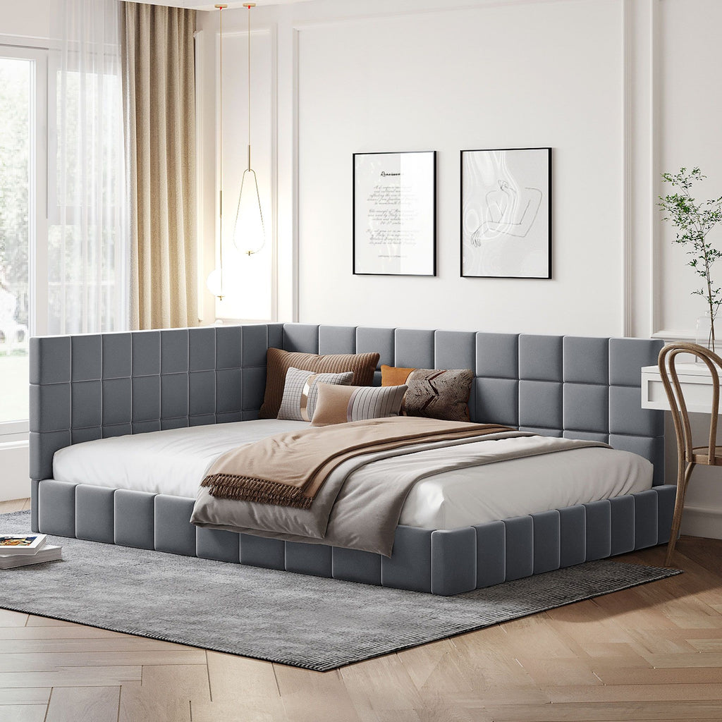 Full Size Upholstered Classic Mid Century Modern Daybed / Sofa Bed Frame, Elegant Design - Gray