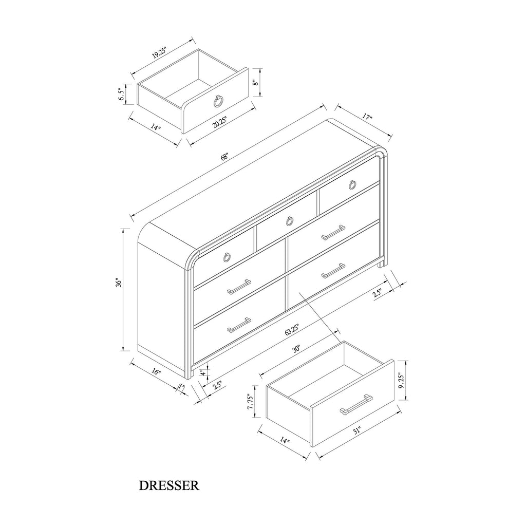 Malco - Dresser With Gold Detailing - Oak