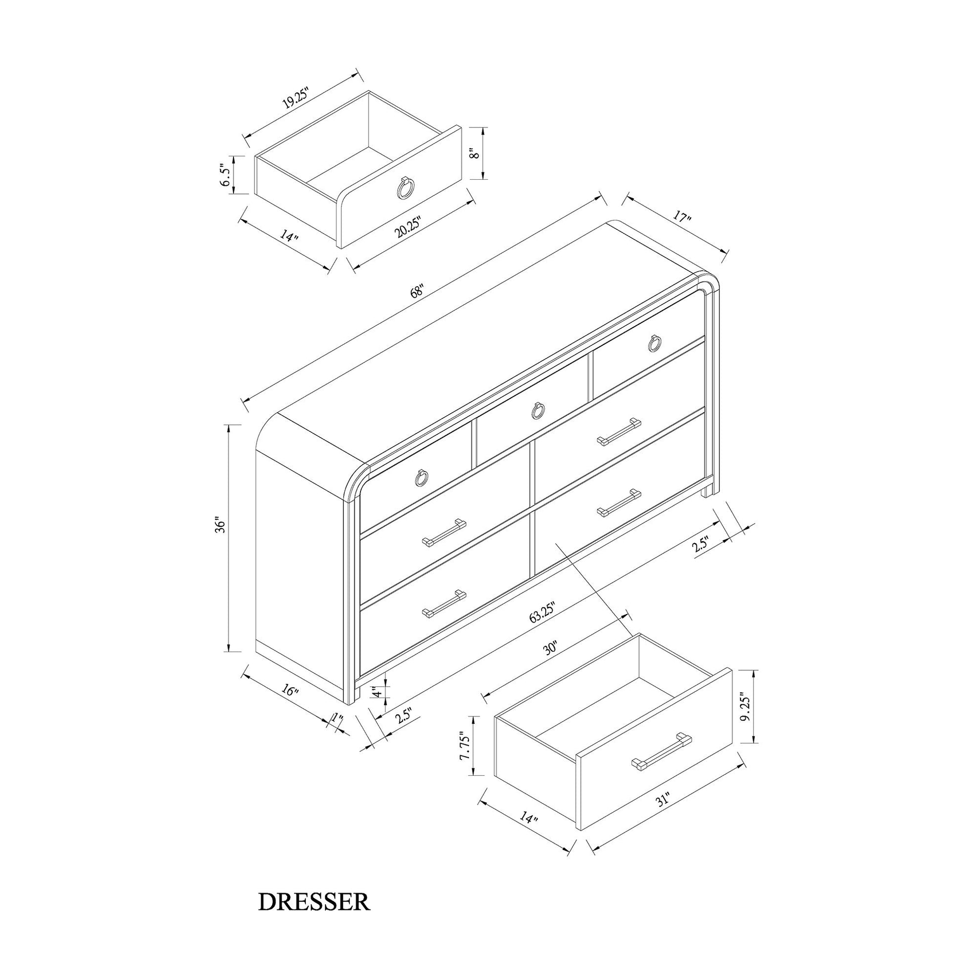 Malco - Dresser With Gold Detailing - Oak
