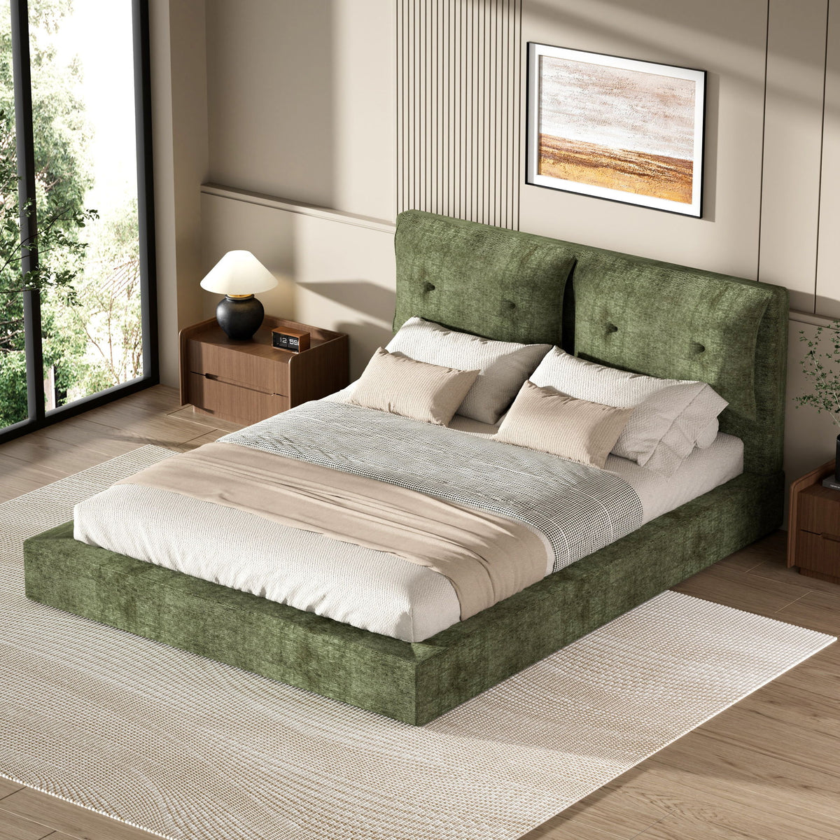 Airframe - Upholstered Bed Frame With Double Layered Upholstered Headboard