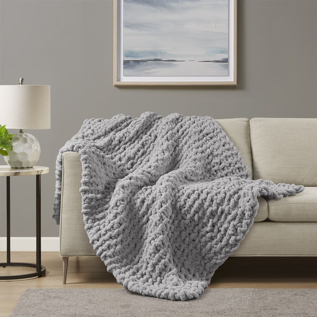 Chunky Knit Throw - Gray