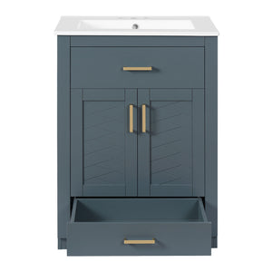 Modern Bathroom Vanity With Integrated Ceramic Sink, 2 Door Cabinet With Tip-Out Drawer