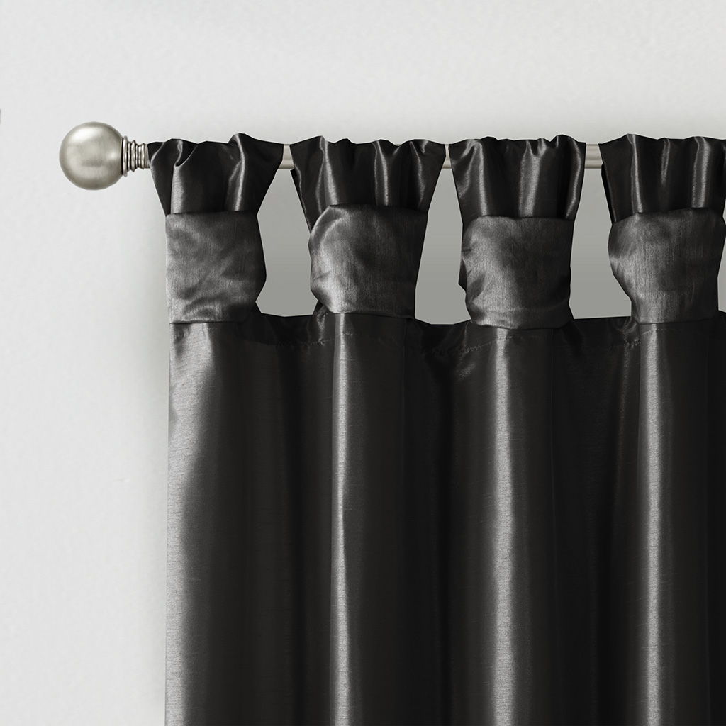 Emilia - Faux Silk Twist Tab Lined Window Curtain Panel - Black