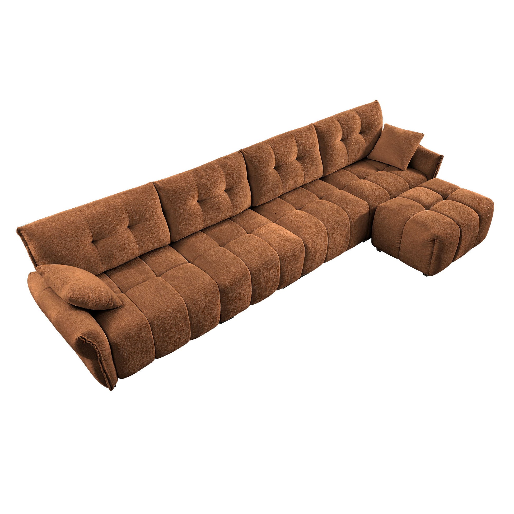 Sofa Set With Ottoman And Pillows, Textured, High Resilience Cushions