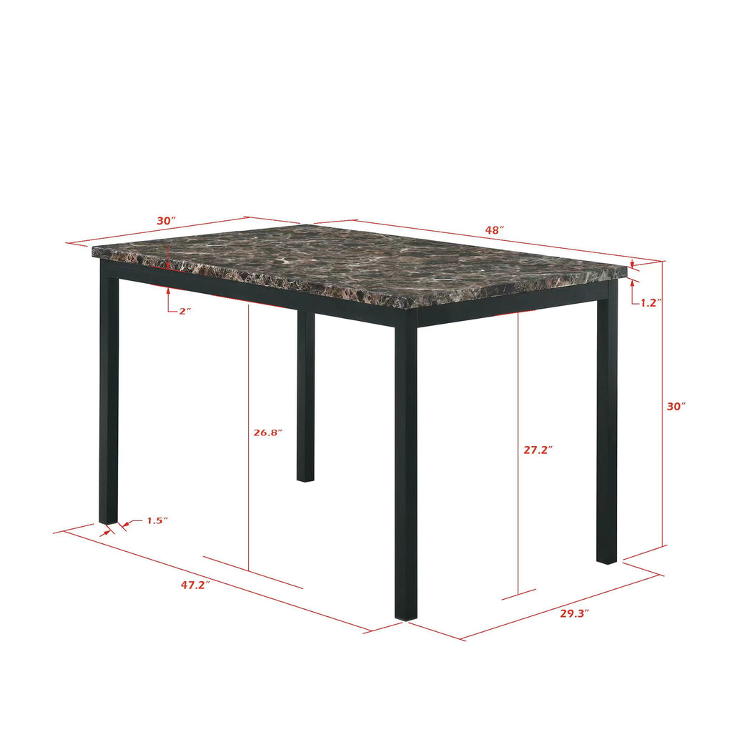 5 Piece Dinning Set With Faux Marble Top, Table & 4 Chairs - Black