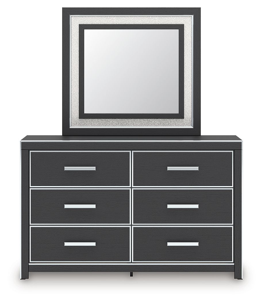 Zuraleus - 3 Pc. - Queen Upholstered Panel Platform Bed, Dresser And Mirror - Black