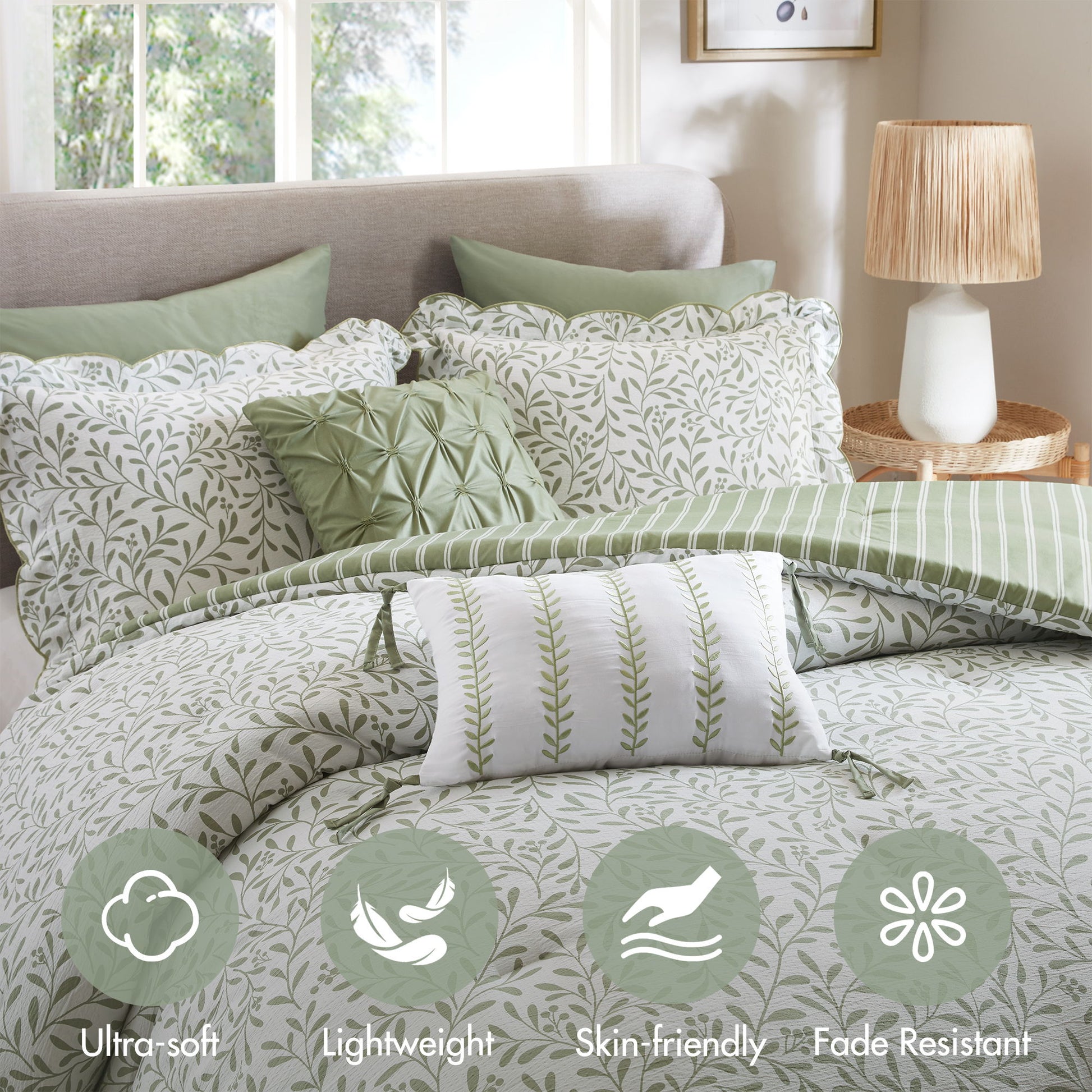 Darcy - 5 Piece Print Comforter Set - Sage Green