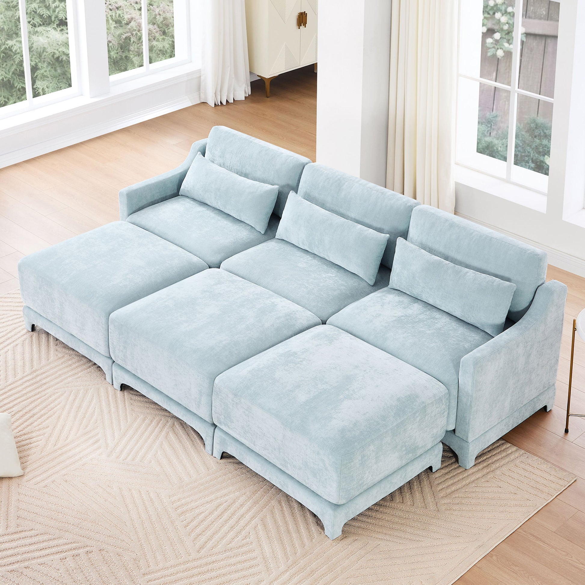 Stylish Sofa With Ottoman And Lumbar Pillows, Ergonomic Design