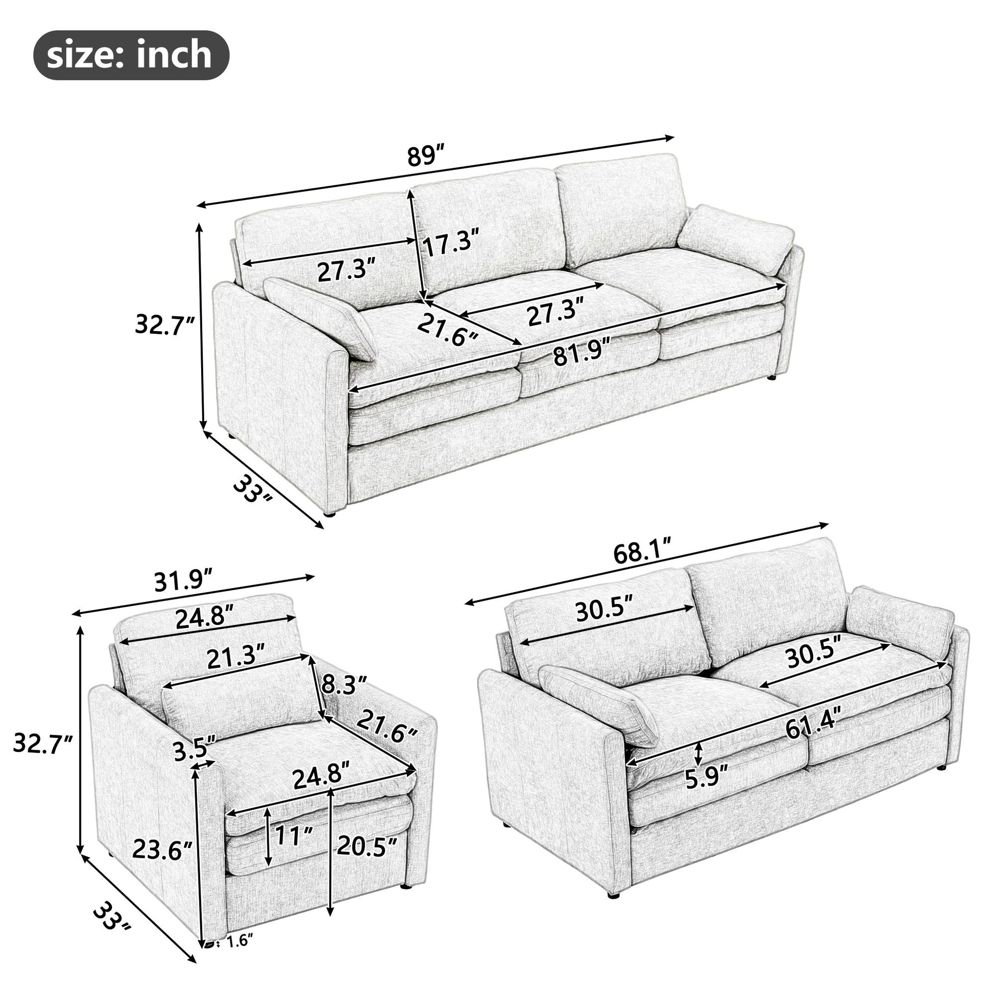 Cozy Upholstered Sofa Set For Living Room