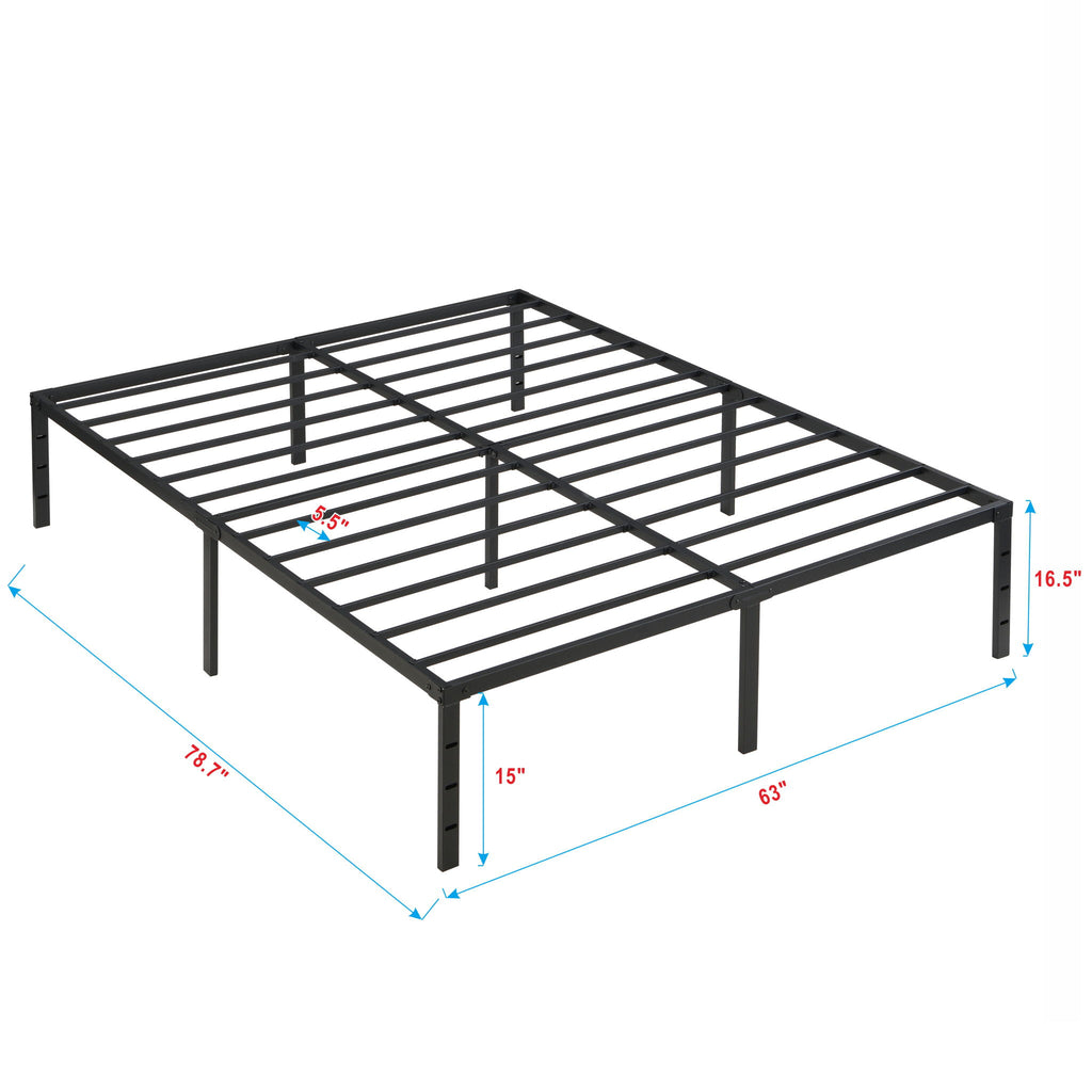 Heavy Duty Queen Size Bed Frame With Quiet Support - Black