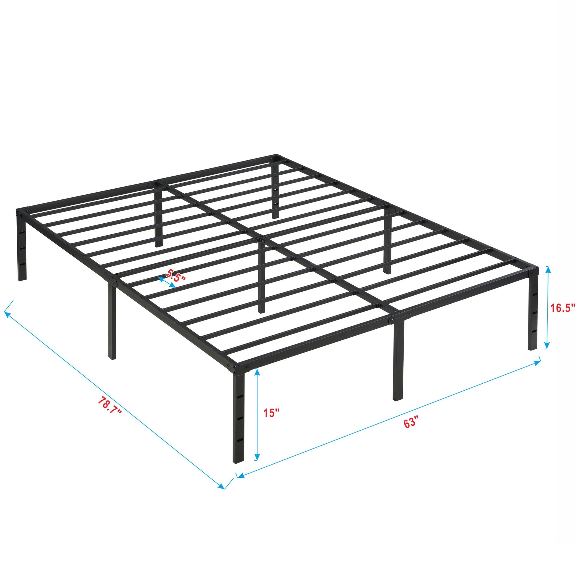 Heavy Duty Queen Size Bed Frame With Quiet Support - Black