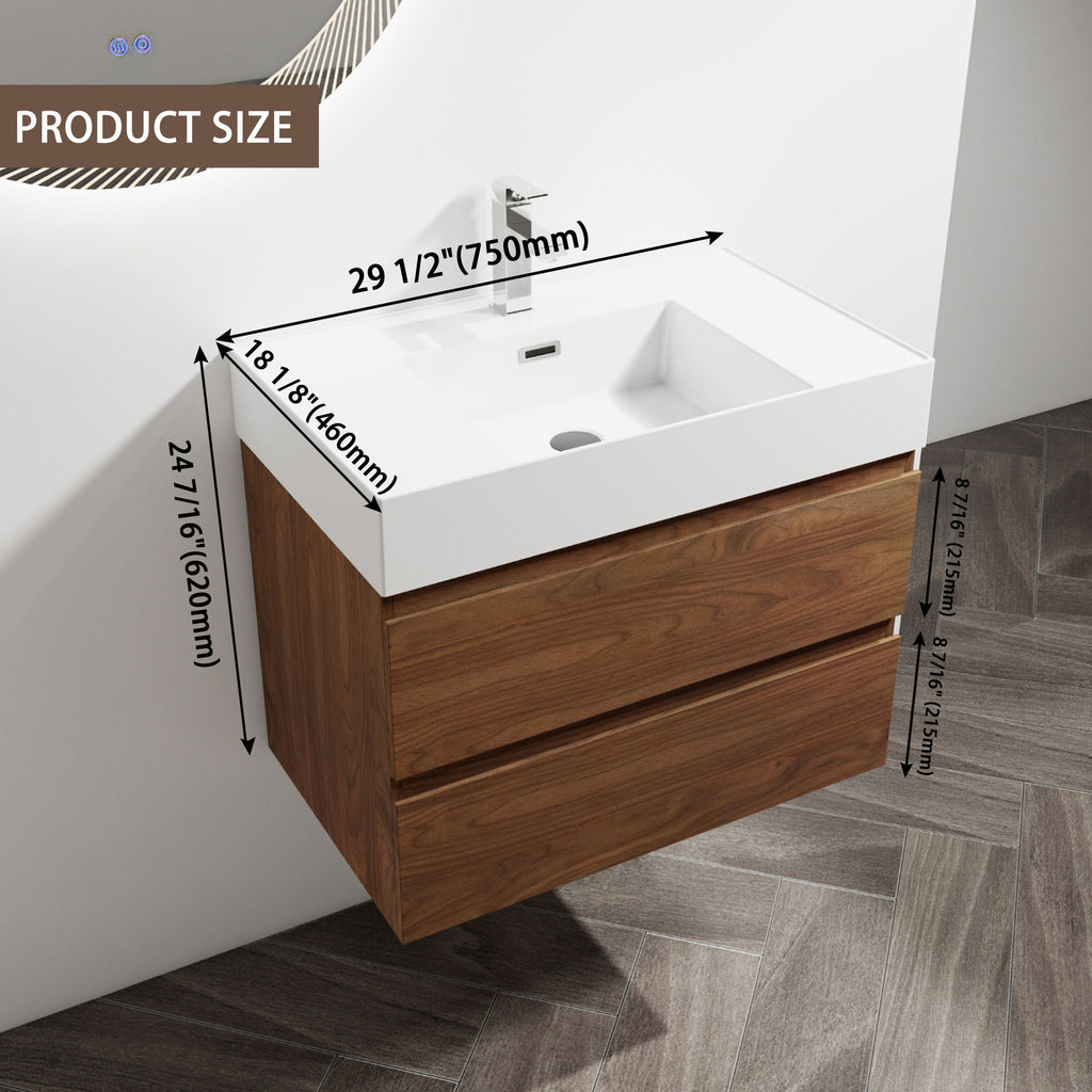 Wall Mounted Bathroom Vanity And Sink, 2 Soft Close Drawers