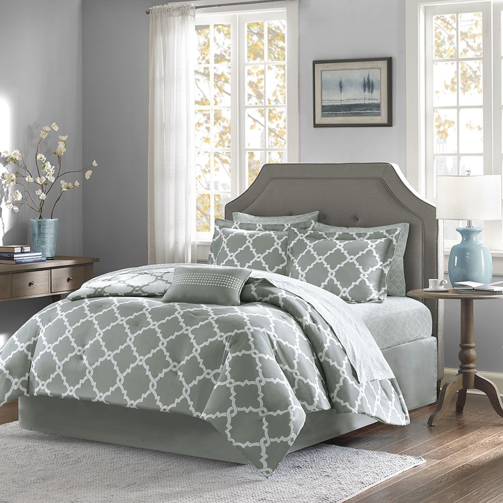 Merritt - California King Reversible Complete Comforter And Sheet Set - Gray