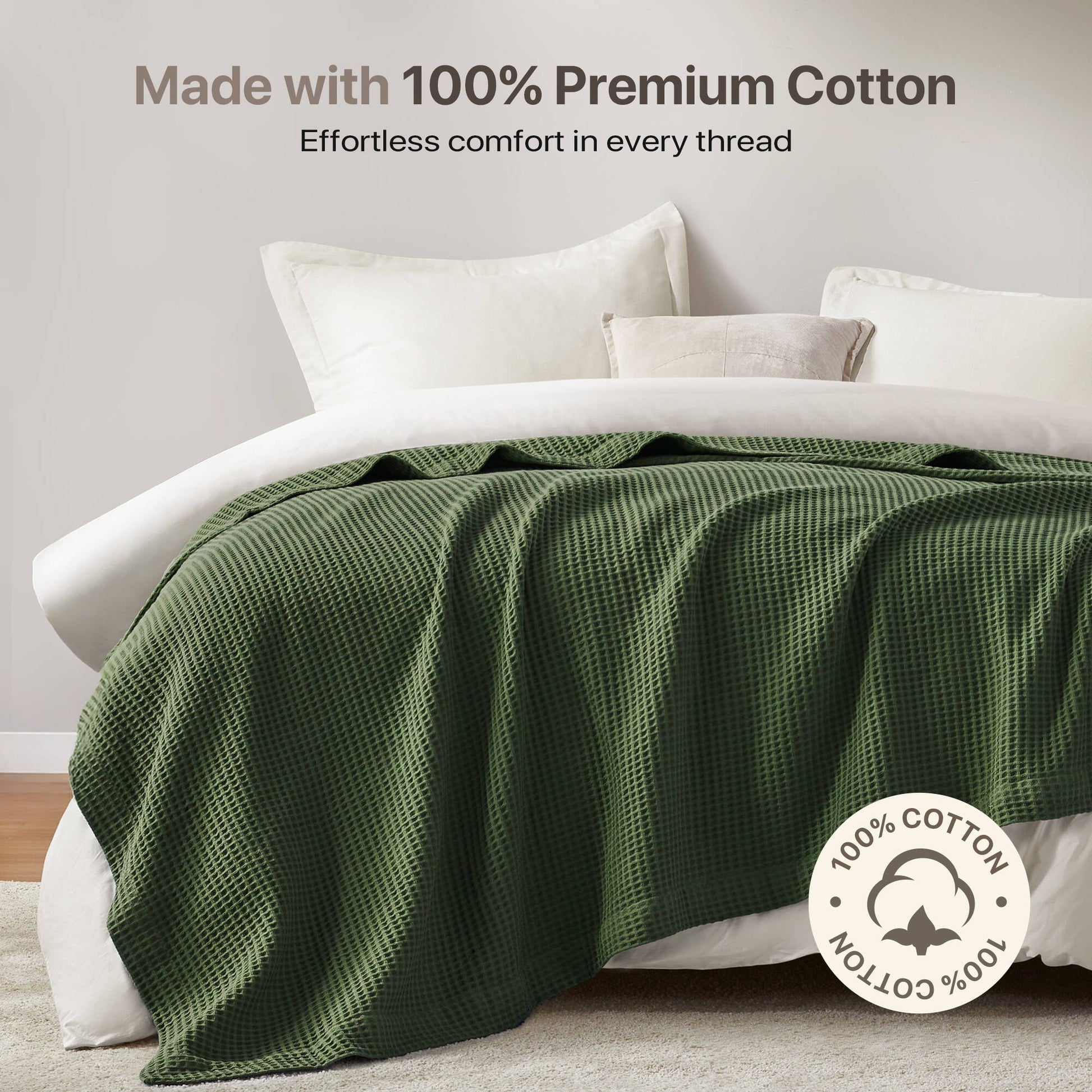 Waffle Weave - Twin Cotton Blanket - Olive Green