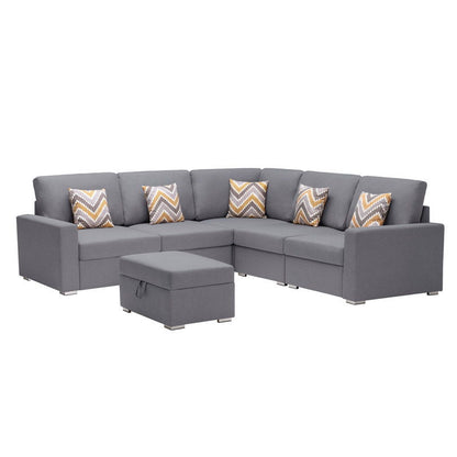 Nolan - Fabric 6 Piece Sectional Sofa With Pillows And Interchangeable Legs